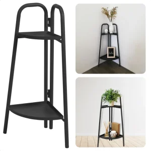 Cheqo® Metalen Plantenrek 70cm - Plantenstandaard - Plantentrap Hoekmodel - Bloemenrek - Donker Grijs - 26x26cm - Hoogte 70cm - Hoekmodel - Scharnier - Gepoedercoat Frame