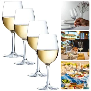 Cheqo® 4 Witte Wijnglazen - Witte Wijn Glas - Wijnglas Set  - 430ml (43cl) - Vaatwasbestendig - 20cm Hoog - Transparant