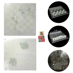 Cheqo® 3-in-1 Glazen Bordspel Set - Schaken - Checkers - Backgommen - Schaken - Met Accessoires - 35x35cm