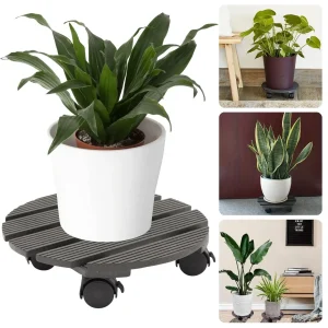 Cheqo® Sterke Plantentrolley - Ø29 cm - 100 kg Draagvermogen - Met Zwenkwielen en Rem - Plantenroller - Planten Trolley op Wieltjes - Plantenonderzetter - Kunststof - Donkergrijs - Sfeervol Design