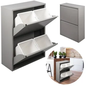 Cheqo® XL Afvalscheidingsbak - Afvalscheider - Afvalscheidingsbakken - Afvalemmer voor Recycling - Vuilemmer - Prullenbak - Afval Scheiden - 2 Bakken - 60x25x92cm