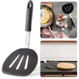 Cheqo® Spatel 30 cm - Hittebestendig RVS/Siliconen - Zwart Keukengerei
