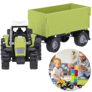 Cheqo® Speelgoedtractor met Aanhanger - Voorlader Tractor met Aanhangwagen - Speelgoed met Licht en Geluid - Kinderspeelgoed vanaf 3 Jaar - Kunststof