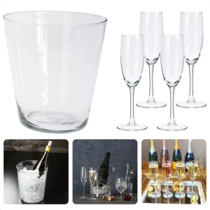 Cheqo® 5-delige Champagneset - 4 Champagneglazen (18cl) & Champagnekoeler (ø20xh21,5cm) - Champagneglas Set - Wijnkoeler - IJsemmer