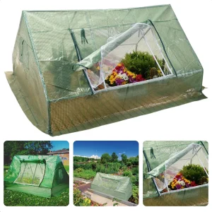 Cheqo® Kweekkas - Hobbykas - Tuinkas - 180x133x93cm - Broeikas in Huisvorm - Groen Zeildoek - Anti-UV - 2 Ramen & Deur met Ritsopening - Totale Hoogte 93cm
