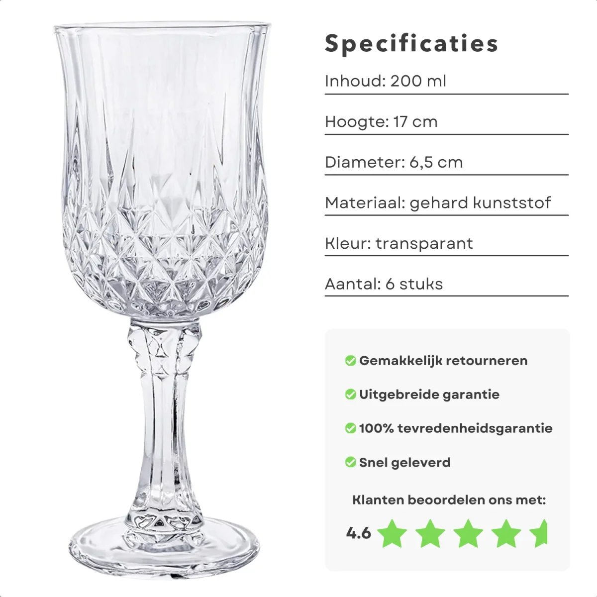 Cheqo® Luxe Plastic Wijnglazen Set - Wijnglas Set Plastic - Herbruikbare Wijnglazen - Onbreekbaar - Kristal Look - Afbeelding 3