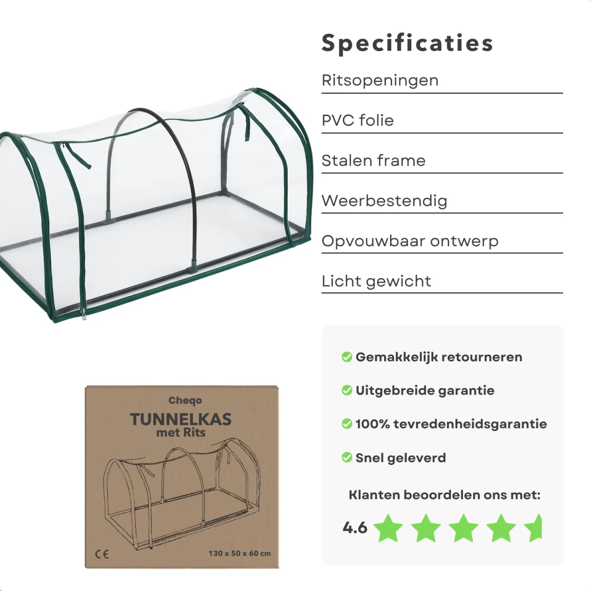 Cheqo® Tunnelkas PVC - Compacte Broeikas - Tuinkas - Kweekkas met Rits - Verplaatsbare Foliekas - Afbeelding 3