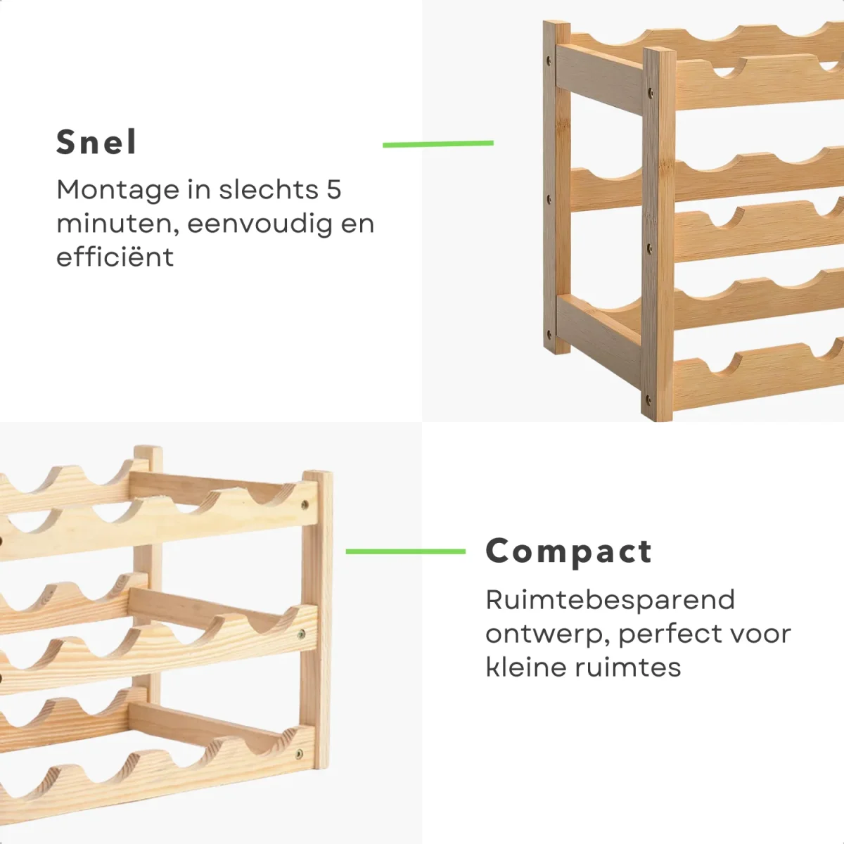 Cheqo® Wijnrek Hout - Flessenrek Voor 12 Wijnflessen - Wijnmeubel 46.5 x 19 x 28.5 cm - Grenen Hout - Afbeelding 4