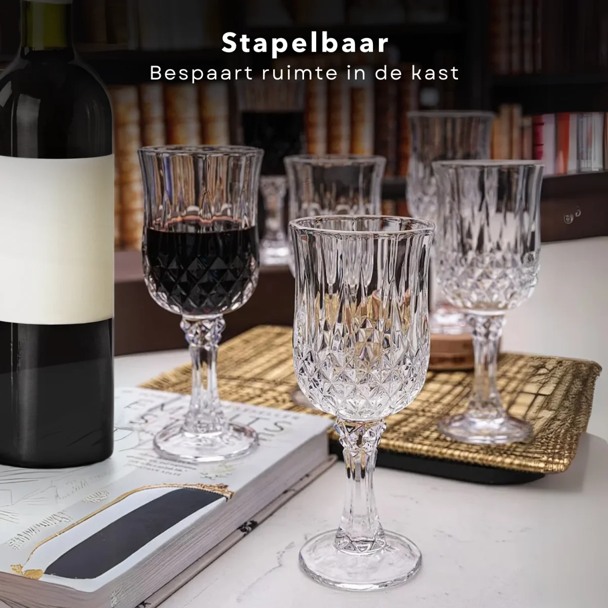 Cheqo® Luxe Plastic Wijnglazen Set - Wijnglas Set Plastic - Herbruikbare Wijnglazen - Onbreekbaar - Kristal Look - Afbeelding 6